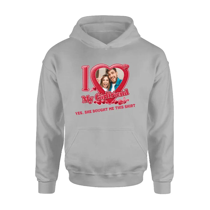 Personalized Couple T-Shirt/Long Sleeve/Sweatshirt/Hoodie - Upload Photo -  Gift Idea For Couple/Her/Valentine's Day - I Love My Girlfriend