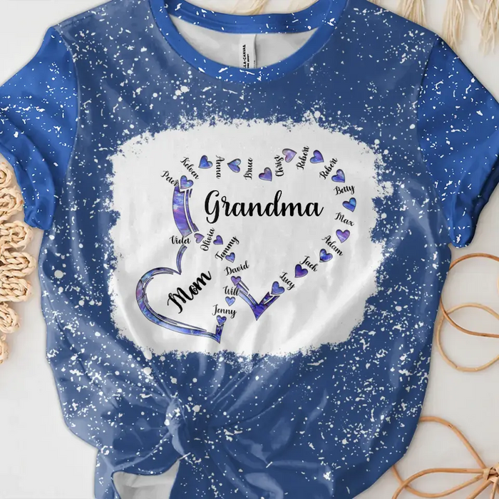 Personalized Mom Grandma And Kids Heart T-shirt - Gift Idea For Mother/Grandma - Up to 4 Kids And 12 Grandkids
