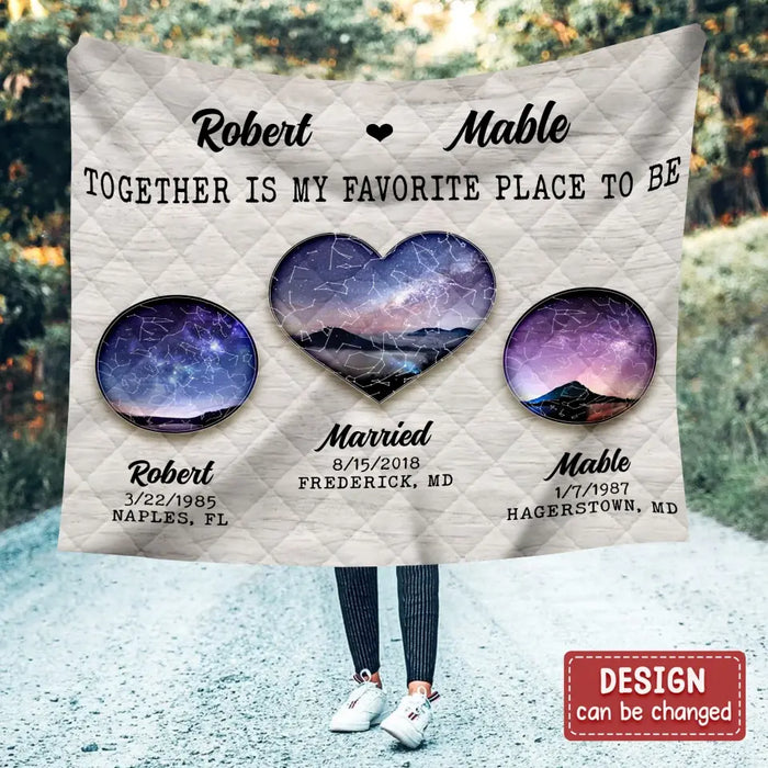 Personalized Couple Quilt/Fleece Throw Blanket - Valentine's Day Gift Idea for Couple - Together Is My Favorite Place To Be