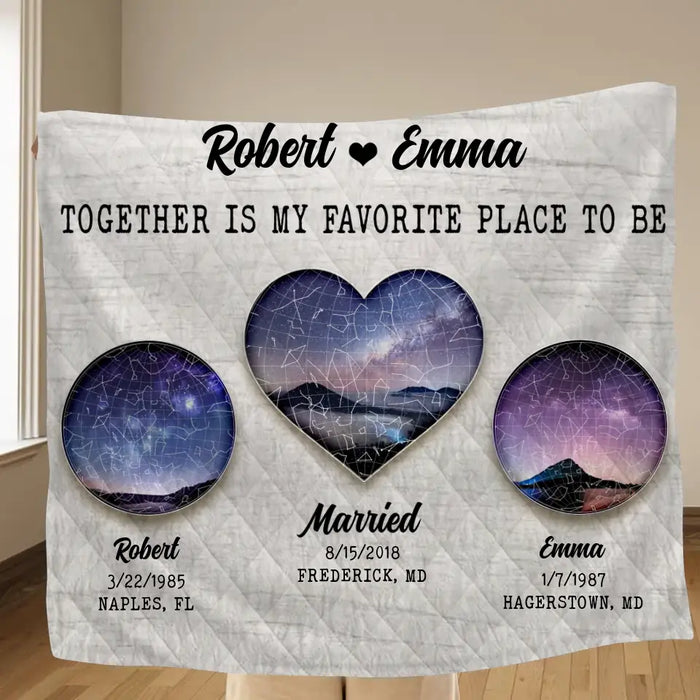Personalized Couple Quilt/Fleece Throw Blanket - Valentine's Day Gift Idea for Couple - Together Is My Favorite Place To Be
