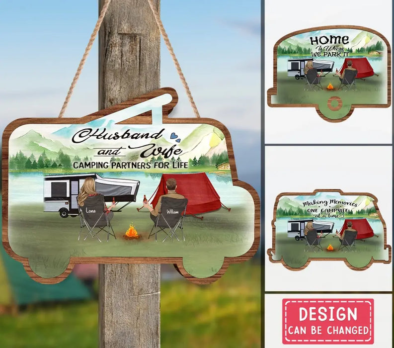 Personalized Camping Wooden Sign - Up to 2 Children & 3 Pets -  Gift Idea For Camping Lovers - Home Is Where We Park It