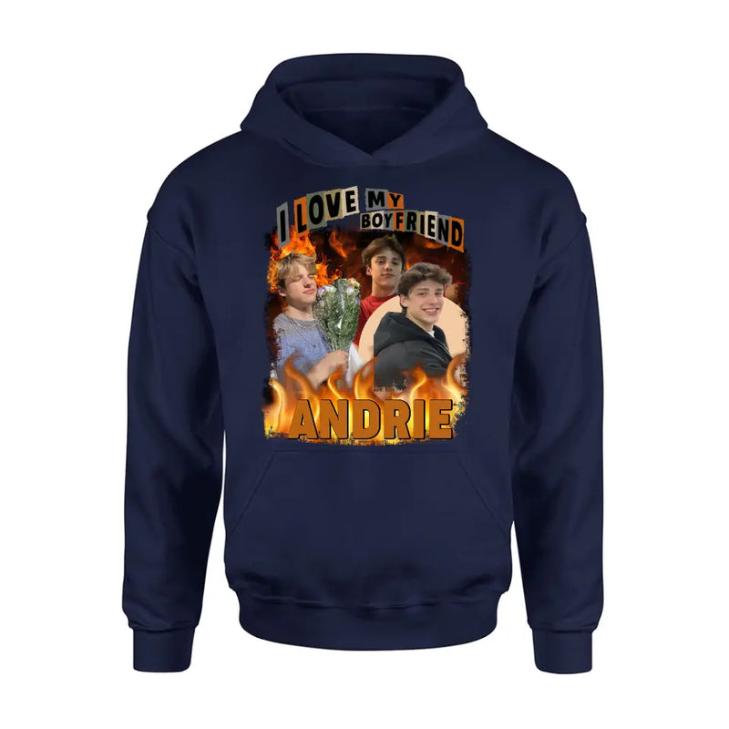 Personalized Love Photo T-Shirt/Long Sleeve/Sweatshirt/Hoodie - Upload Photos - Gift Idea For Couple/Lover - I Love My Boyfriend