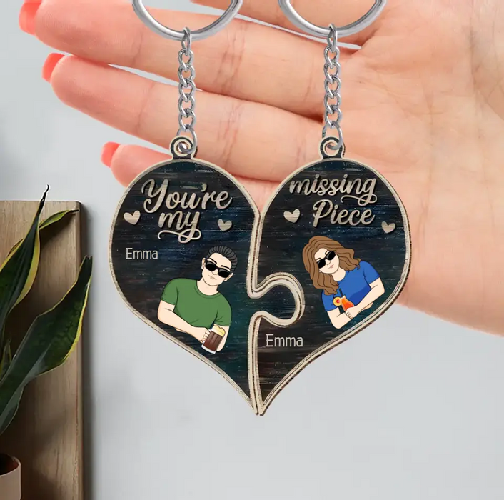 Personalized Couple Wooden Keychain - Valentine's Day Gift Idea for Couple - You're My Missing Piece