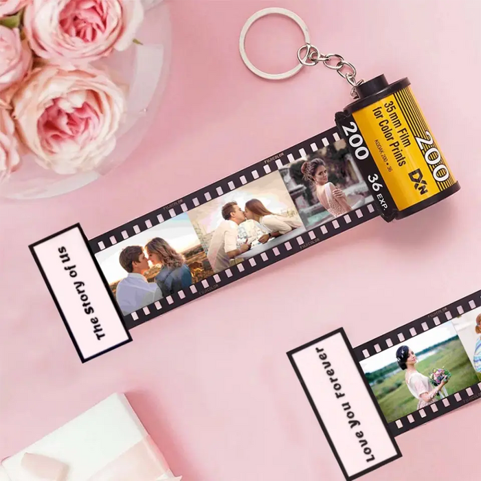 Personalized Couple Photo Film Roll Keychain - Up to 9 Photos - Valentine's Day Gift Idea for Couple