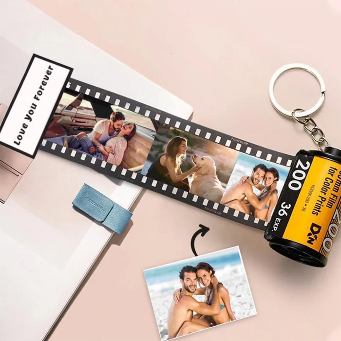 Personalized Couple Photo Film Roll Keychain - Up to 9 Photos - Valentine's Day Gift Idea for Couple