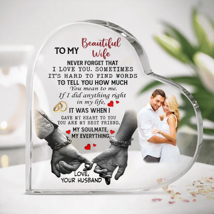 Personalized Couple Photo Crystal Heart - Gift Idea for Couple/Valentine's Day - To My Beautiful Wife