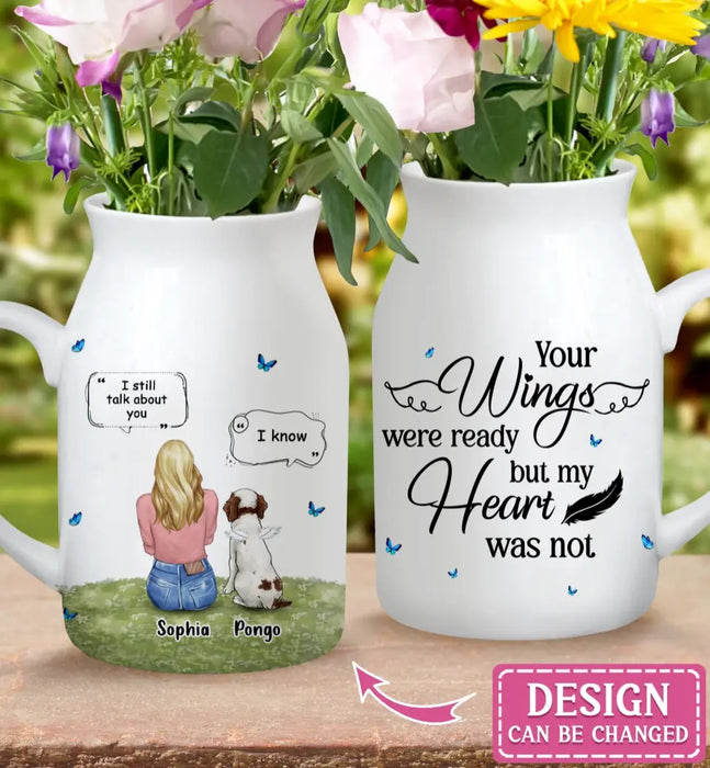Personalized Memorial Pet Ceramic Flower Vase - Couple With Up to 2 Kids And 4 Pets - Memorial Gift Idea For Pet Lover - The Moment Your Heart Stopped Mine Changed Forever