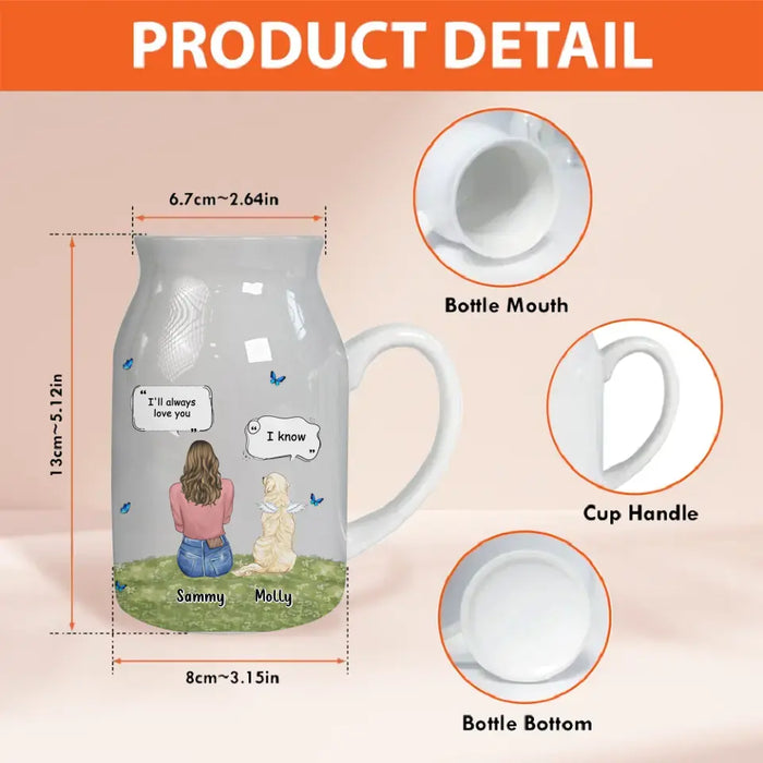Personalized Memorial Pet Ceramic Flower Vase - Couple With Up to 2 Kids And 4 Pets - Memorial Gift Idea For Pet Lover - The Moment Your Heart Stopped Mine Changed Forever