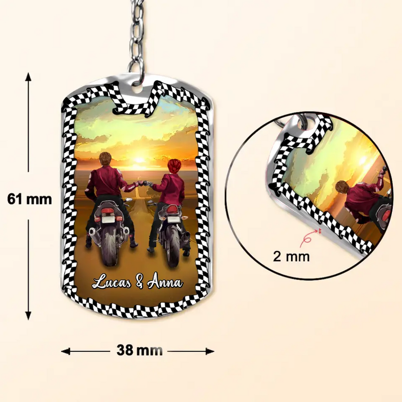 Personalized Riding Couple Aluminum Keychain - Gift Idea For Couple/Her/Him - Couple Who Ride Together Stay Together