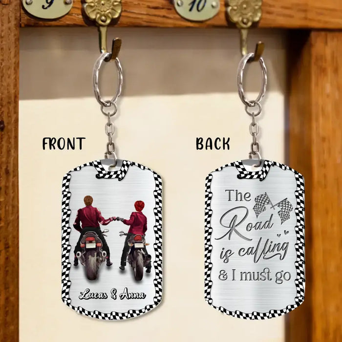 Personalized Riding Couple Aluminum Keychain - Gift Idea For Couple/Her/Him - The Road Is Calling And I Must Go