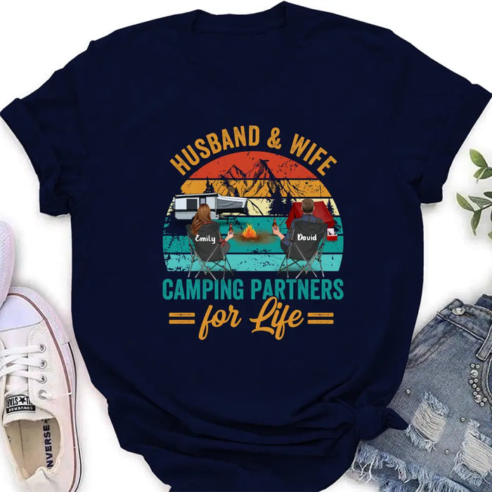 Personalized Camping Shirt/Hoodie - Couple With Up to 2 Children & 3 Pets - Camping Lovers Gift Idea - Husband & Wife Camping Partners For Life