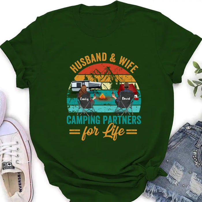 Personalized Camping Shirt/Hoodie - Couple With Up to 2 Children & 3 Pets - Camping Lovers Gift Idea - Husband & Wife Camping Partners For Life