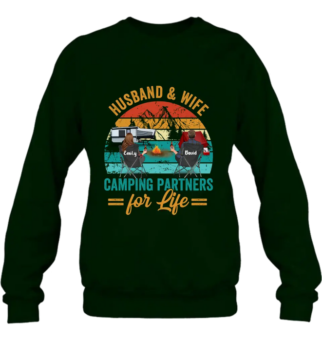 Personalized Camping Shirt/Hoodie - Couple With Up to 2 Children & 3 Pets - Camping Lovers Gift Idea - Husband & Wife Camping Partners For Life