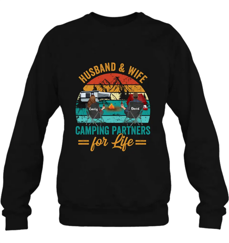Personalized Camping Shirt/Hoodie - Couple With Up to 2 Children & 3 Pets - Camping Lovers Gift Idea - Husband & Wife Camping Partners For Life