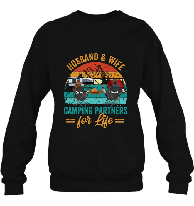 Personalized Camping Shirt/Hoodie - Couple With Up to 2 Children & 3 Pets - Camping Lovers Gift Idea - Husband & Wife Camping Partners For Life