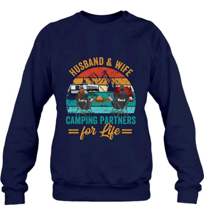 Personalized Camping Shirt/Hoodie - Couple With Up to 2 Children & 3 Pets - Camping Lovers Gift Idea - Husband & Wife Camping Partners For Life
