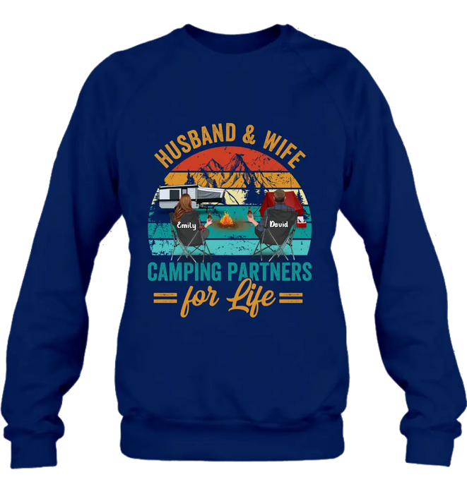 Personalized Camping Shirt/Hoodie - Couple With Up to 2 Children & 3 Pets - Camping Lovers Gift Idea - Husband & Wife Camping Partners For Life