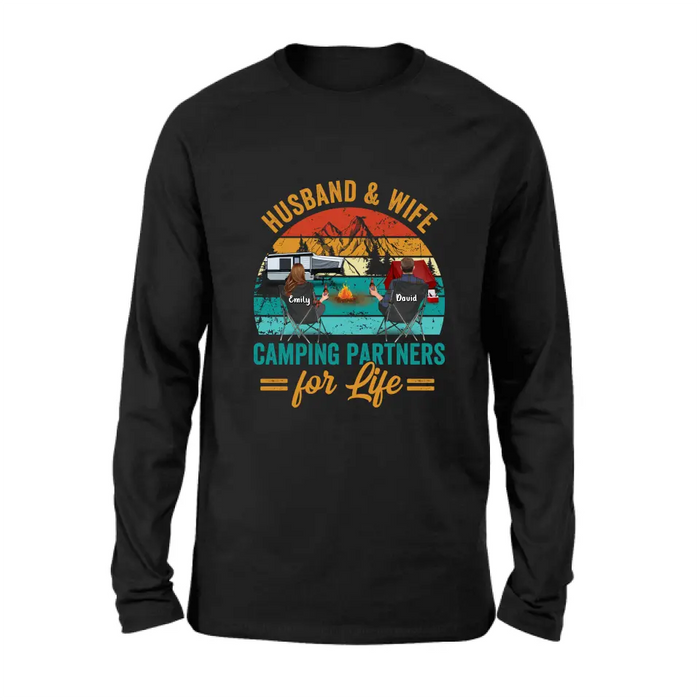 Personalized Camping Shirt/Hoodie - Couple With Up to 2 Children & 3 Pets - Camping Lovers Gift Idea - Husband & Wife Camping Partners For Life