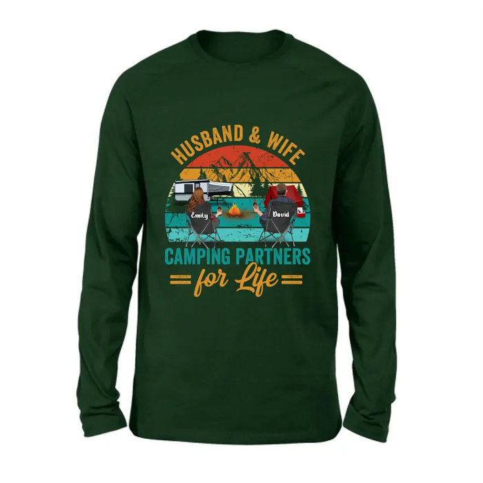 Personalized Camping Shirt/Hoodie - Couple With Up to 2 Children & 3 Pets - Camping Lovers Gift Idea - Husband & Wife Camping Partners For Life