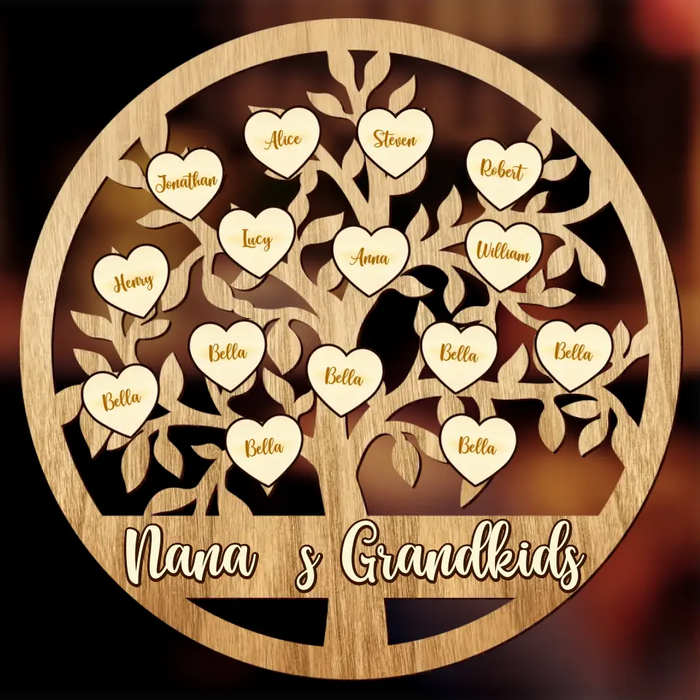 Personalized Grandkids 2 Layered Wooden Art - Gift Idea For Family/Grandparents - Up to 15 Names