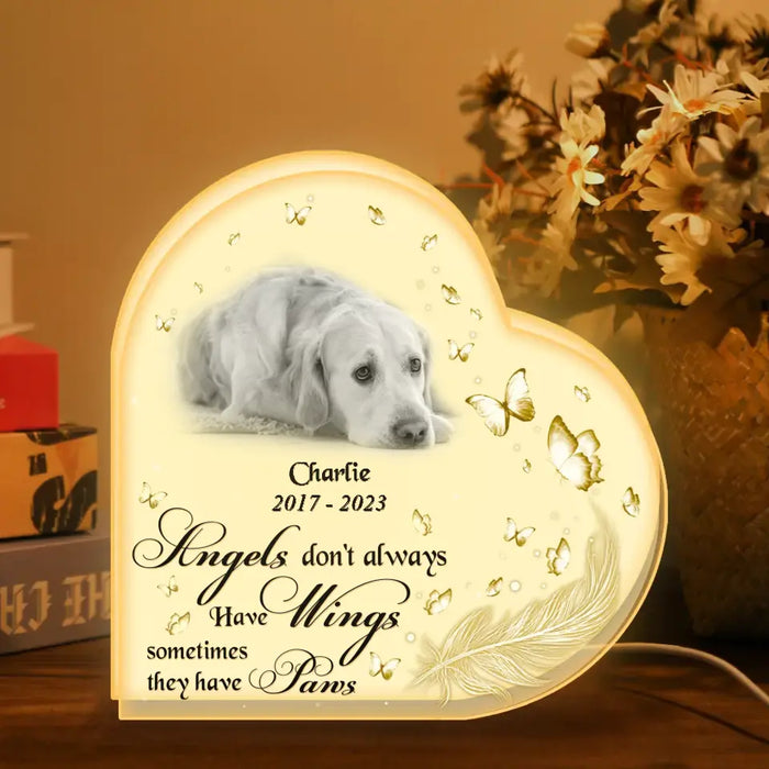 Personalized Memorial Pet Heart Photo Light Box - Memorial Gift Idea For Pet Lover - Angels Don't Always Have Wings Sometimes They Have Paws