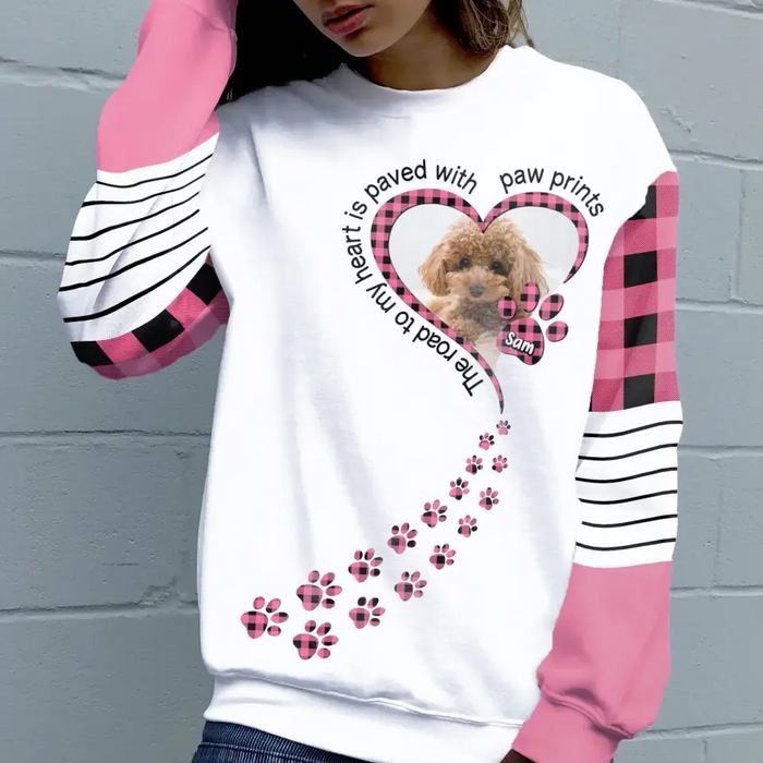 Personalized Pet Photo AOP Sweater - Mother's Day Gift for Dog/Cat Lovers - The Road To My Heart Is Paved With Paw Prints