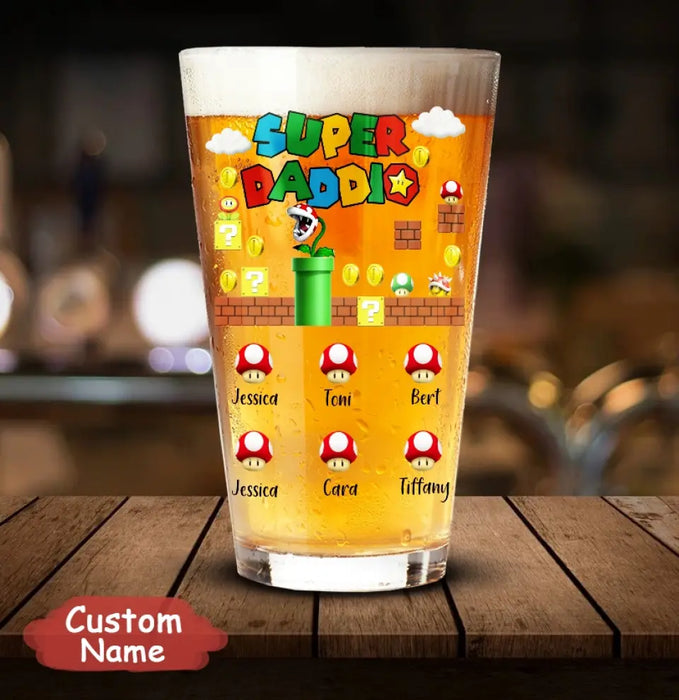 Personalized Dad Daddio Pint Glass - Gift Idea For Dad/Stepdad - Up to 7 Kids