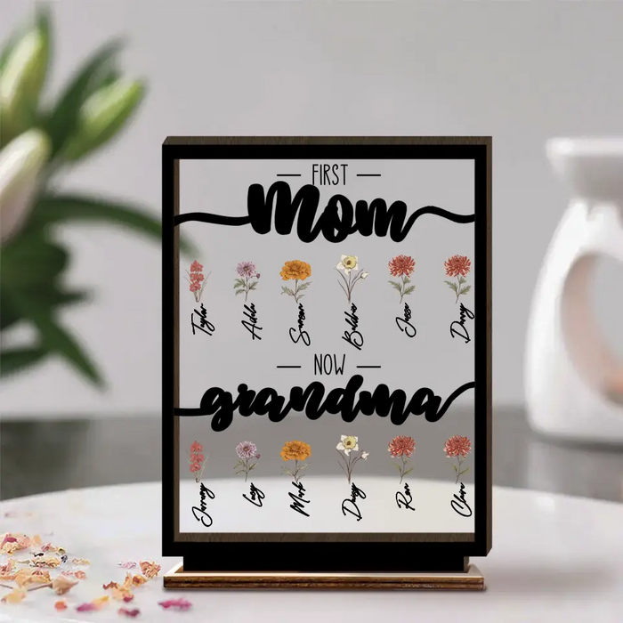 Personalized Mom Wooden Acrylic Plaque - Up to 12 People - Mother's Day Gift Idea for Mom/Grandma - First Mom Now Grandma