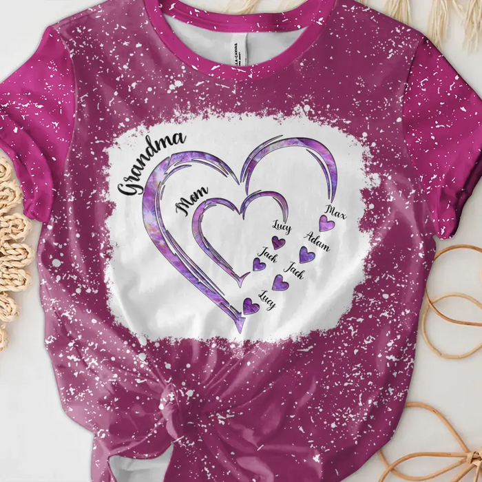 Personalized Mom Grandma Heart T-shirt - Gift Idea For Mother/Grandma - Up to 6 Kids And 12 Grandkids