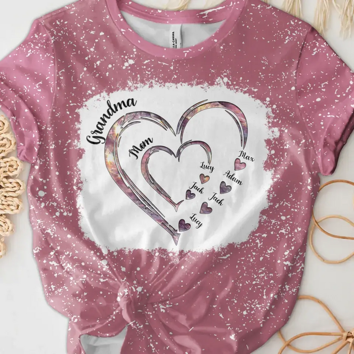Personalized Mom Grandma Heart T-shirt - Gift Idea For Mother/Grandma - Up to 6 Kids And 12 Grandkids