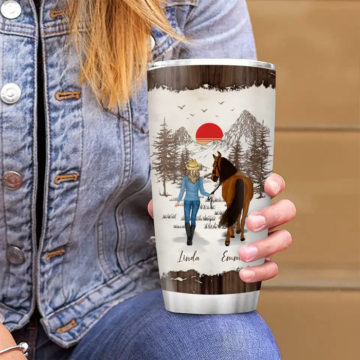 Personalized Horse Girl Tumbler - Up to 4 Horses - Gift Idea For Horse Lover - And She Lived Happily Ever After