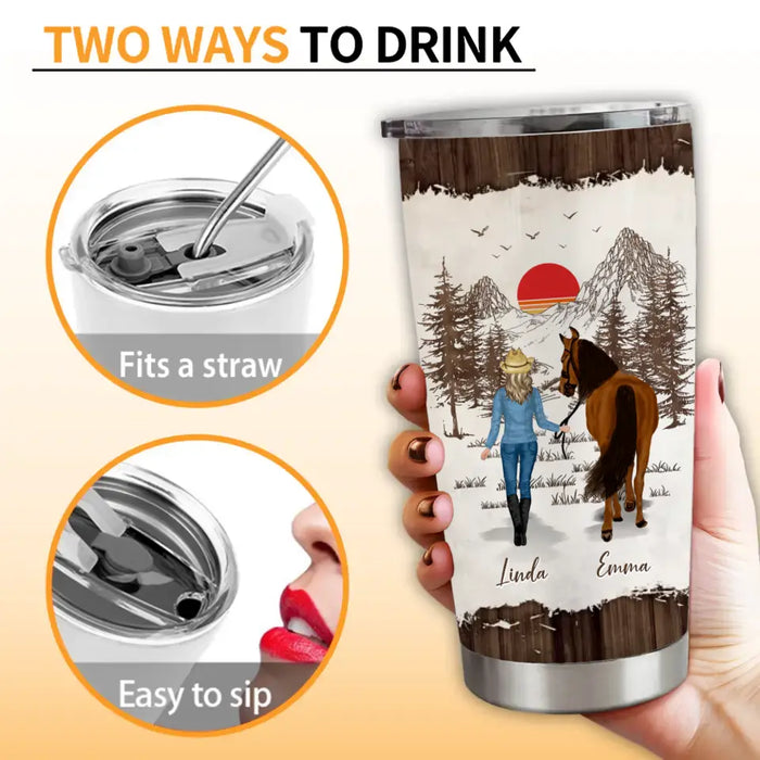 Personalized Horse Girl Tumbler - Up to 4 Horses - Gift Idea For Horse Lover - And She Lived Happily Ever After