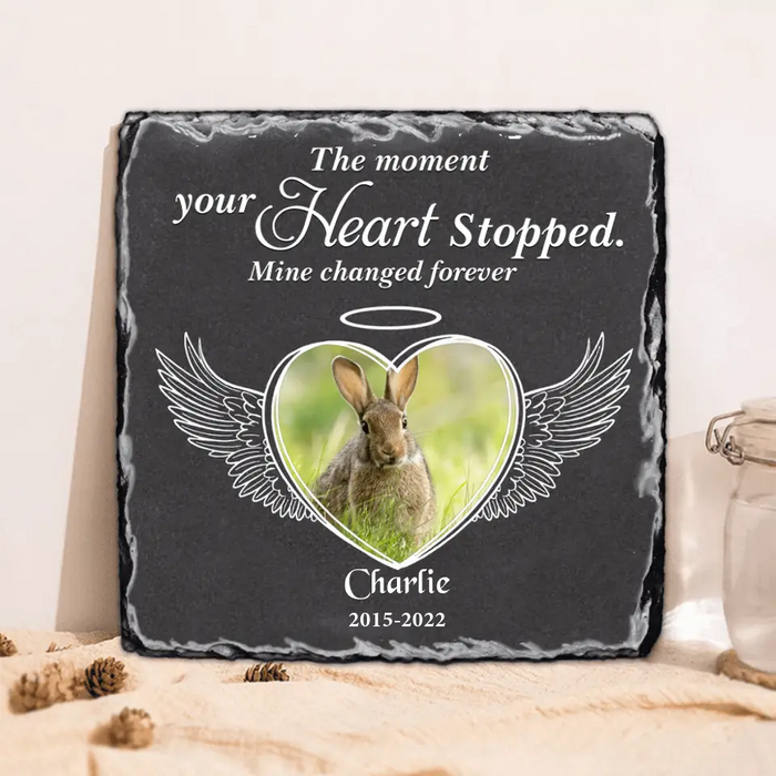 Personalized Memorial Rabbit Square Lithograph - Gift Idea For Rabbit/Bunny Lovers - The Moment Your Heart Stopped Mine Changed Forever
