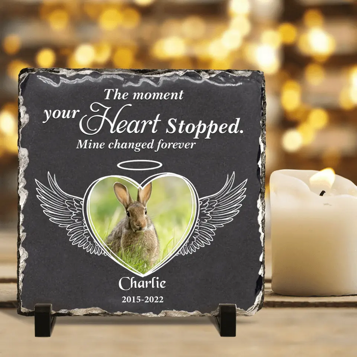 Personalized Memorial Rabbit Square Lithograph - Gift Idea For Rabbit/Bunny Lovers - The Moment Your Heart Stopped Mine Changed Forever