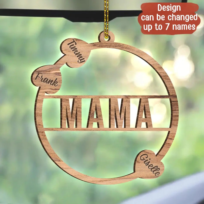 Personalized Mama Hearts Wooden Car Hanging - Up to 7 Kids - Gift To Grandma/Mom/Mother's Day