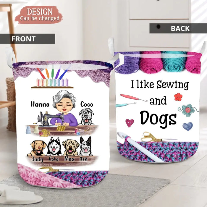 Personalized Sewing Woman With Pets Laundry Basket - Mother's Day Gift For Mom/Grandma With Up To 6 Pets - I Crochet Because Punching People Is Frowned Upon