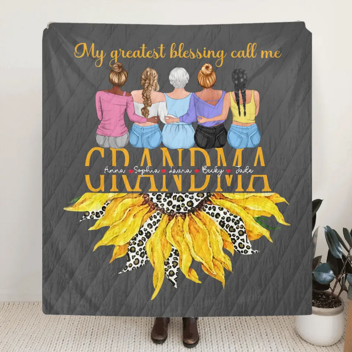 Personalized Grandma Quilt/Fleece Throw Blanket - Up to 4 Granddaughters - Gift Idea For Mother's Day - My Greatest Blessing Call Me Grandma