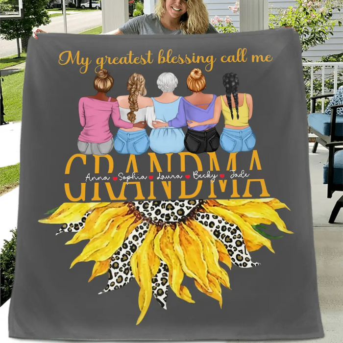 Personalized Grandma Quilt/Fleece Throw Blanket - Up to 4 Granddaughters - Gift Idea For Mother's Day - My Greatest Blessing Call Me Grandma