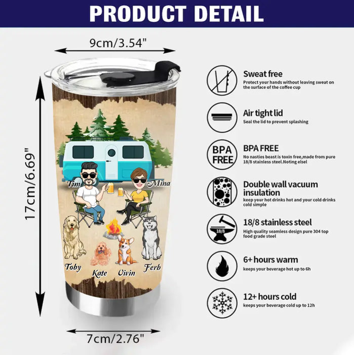 Personalized Couple With Dogs Camping Tumbler - Couple With Up to 4 Dogs - Gift For Couple/Camping/Dog Lover - Congrats On Being My Camping Partner