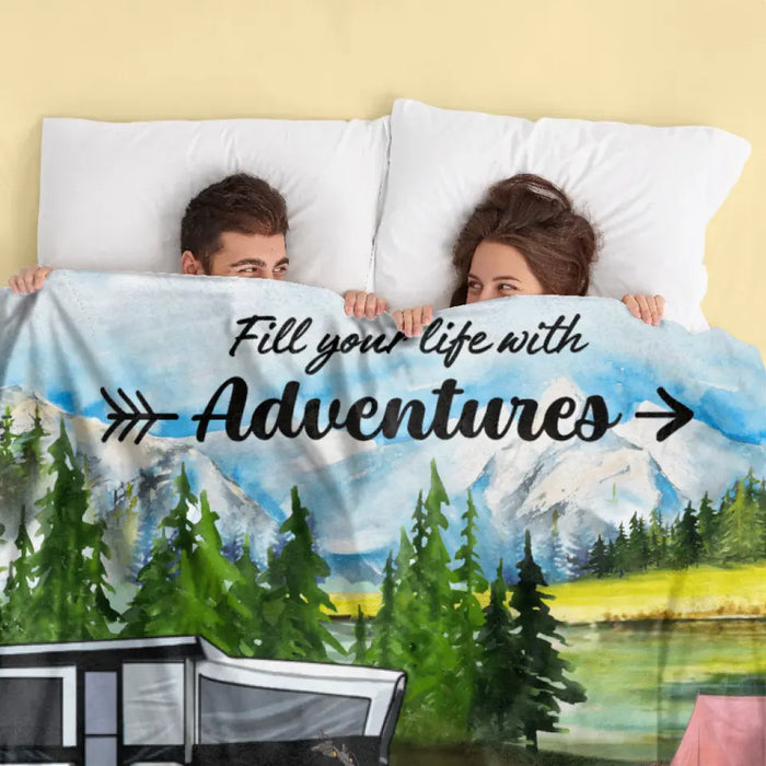 Personalized Camping Quilt/Fleece Throw Blanket - Couple/Parents With Up to 5 Kids And 4 Pets - Gift Idea For Camping Lover - Life Is Better Around The Campfire