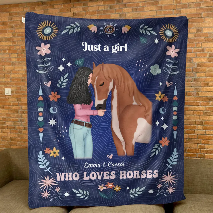 Personalized Horse Girl Quilt/Fleece Throw Blanket - Gift Idea For Horse Lover - Just A Girl Who Loves Horses
