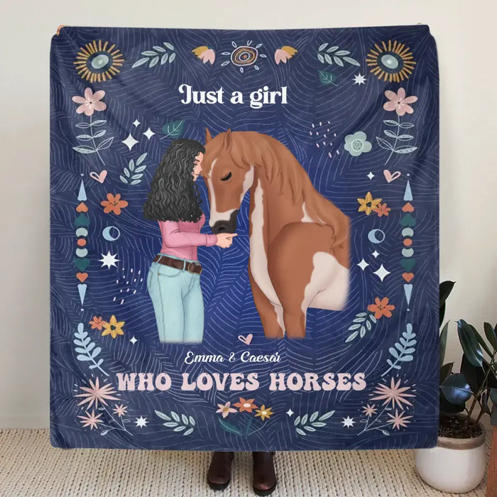 Personalized Horse Girl Quilt/Fleece Throw Blanket - Gift Idea For Horse Lover - Just A Girl Who Loves Horses