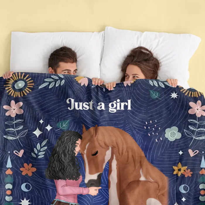Personalized Horse Girl Quilt/Fleece Throw Blanket - Gift Idea For Horse Lover - Just A Girl Who Loves Horses