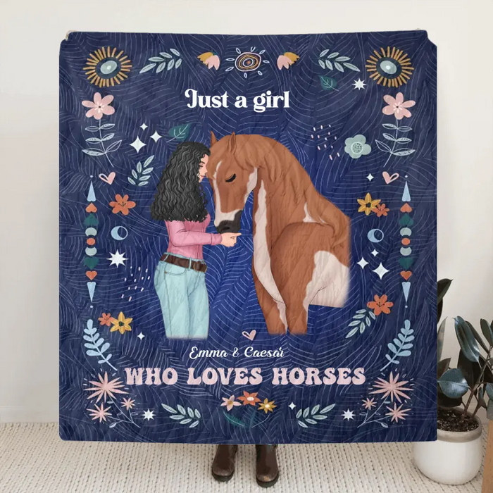 Personalized Horse Girl Quilt/Fleece Throw Blanket - Gift Idea For Horse Lover - Just A Girl Who Loves Horses