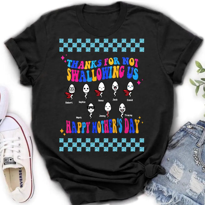 Personalized Mom Shirt/Hoodie - Up to 8 Children - Gift Idea For Mother's Day - Thanks For Not Swallowing Us Happy Mother's Day