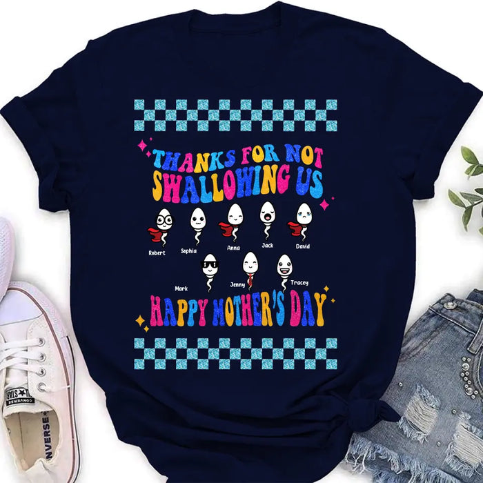 Personalized Mom Shirt/Hoodie - Up to 8 Children - Gift Idea For Mother's Day - Thanks For Not Swallowing Us Happy Mother's Day