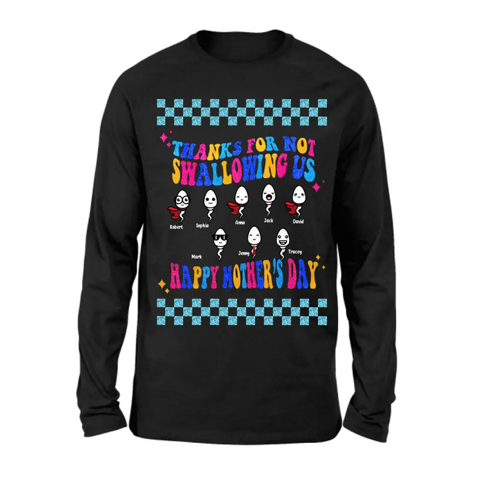 Personalized Mom Shirt/Hoodie - Up to 8 Children - Gift Idea For Mother's Day - Thanks For Not Swallowing Us Happy Mother's Day