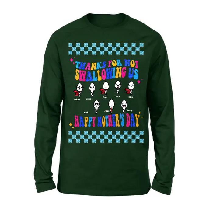 Personalized Mom Shirt/Hoodie - Up to 8 Children - Gift Idea For Mother's Day - Thanks For Not Swallowing Us Happy Mother's Day