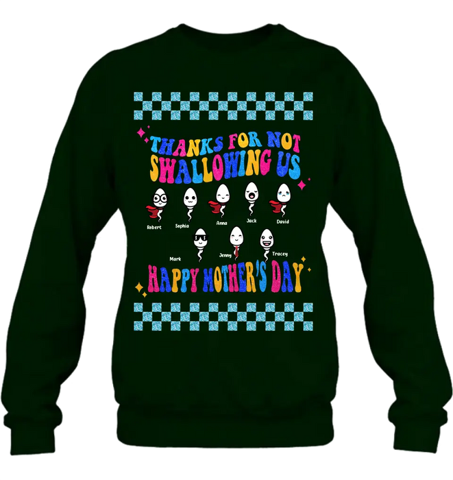 Personalized Mom Shirt/Hoodie - Up to 8 Children - Gift Idea For Mother's Day - Thanks For Not Swallowing Us Happy Mother's Day