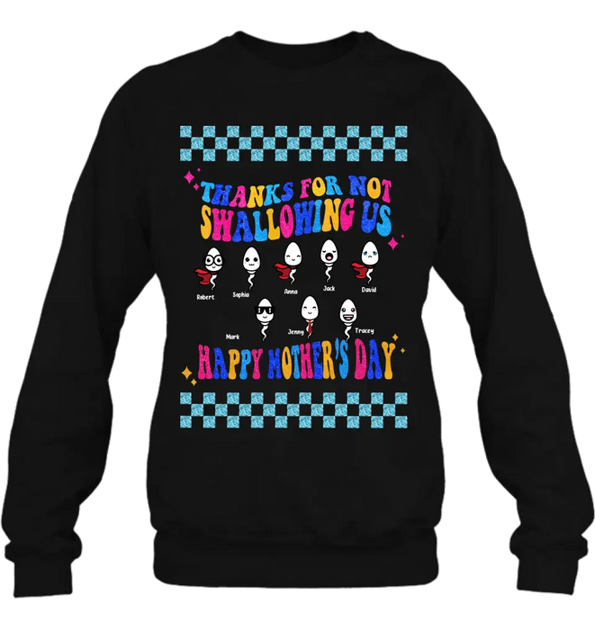 Personalized Mom Shirt/Hoodie - Up to 8 Children - Gift Idea For Mother's Day - Thanks For Not Swallowing Us Happy Mother's Day